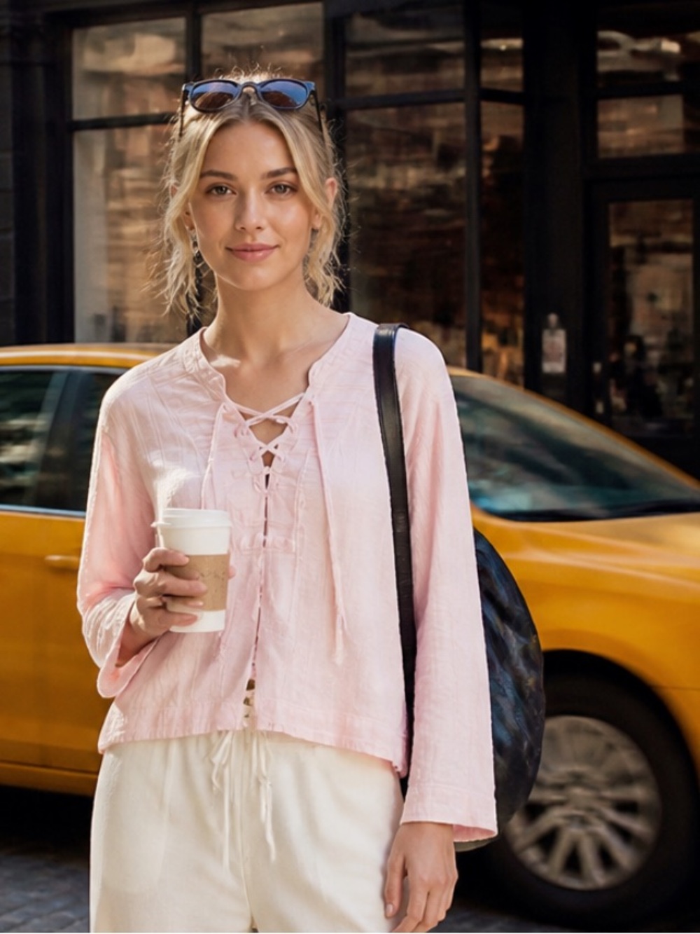 Universal Thread Light Pink Lace-Up Peasant Blouse
